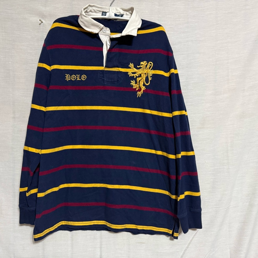 Polo Ralph Lauren Vintage Rugby Shirt Lion Crest Striped Size L